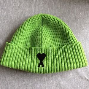 Ami Paris wool beanie hat unisex green color